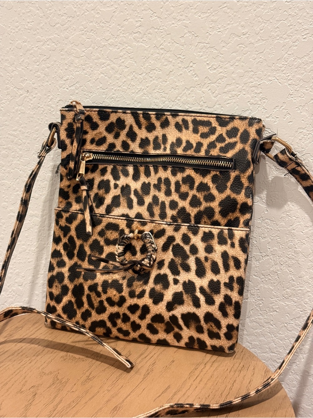 Cato Leopard Print Crossbody Bag - Black and Brown